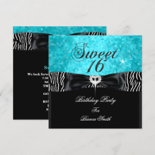 Invitation Sweet 16 Sweet sixteen Turquoise Black Zebra