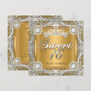 Invitation Sweet 16 Tiara Gold Silver Diamond fête d'annivers
