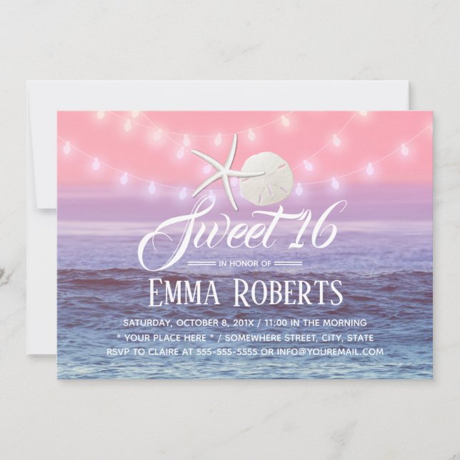 Invitation Sweet 16 Tropical Beach Starfish & Sand Dollar (Devant)