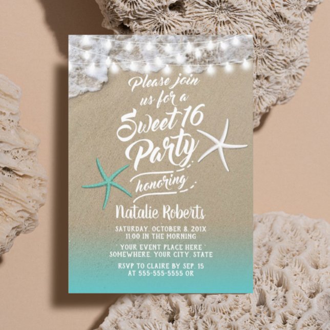 Invitation Sweet 16 Tropical Summer Beach Starfish (Créateur téléchargé)