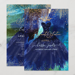 Invitation Sweet 16 Turquoise Marine bleu Aquarelle Gown