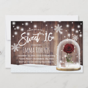Invitation Sweet 16 Winter Beauté Rose Dome Rustique Grange B