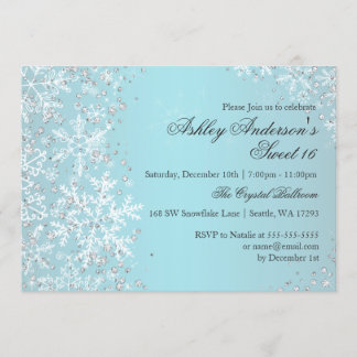 Invitation Sweet 16 Winter Wonderland Sparkle Snowflakes