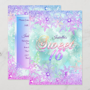 Invitation Sweet 16 Winter Wonderland Turquoise Bleu violet r