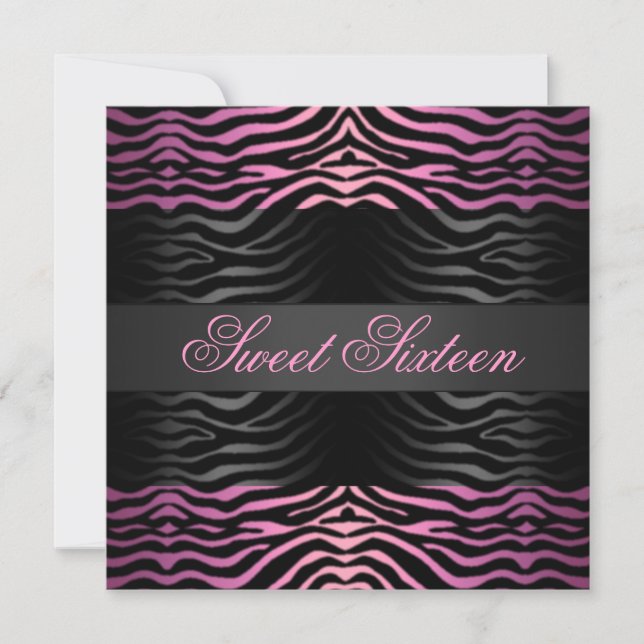 Invitation Sweet 16 Zebra Imprimer rose Anniversaire Invitati (Devant)