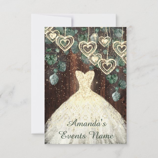Invitation Sweet 16e anniversaire BRIDAL Rustic Gold Hearts C (Dos)
