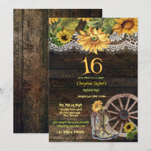 Invitation Sweet 16e anniversaire Grange Bois Sunflowers Dent