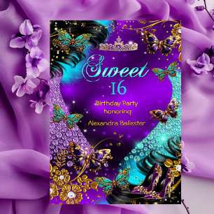 Invitation Sweet 16e anniversaire Turquoise Purple Gold Butte