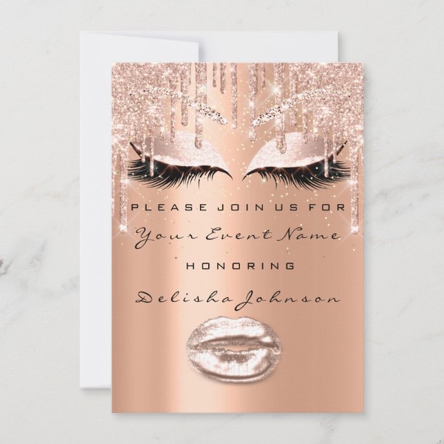 Invitation Sweet 16e Parties scintillant Rose maquillage nupt (Devant)