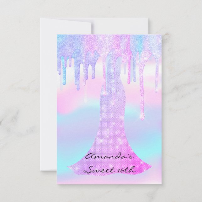 Invitation Sweet 16th 18th Unicorn Girl Holographic (Dos)