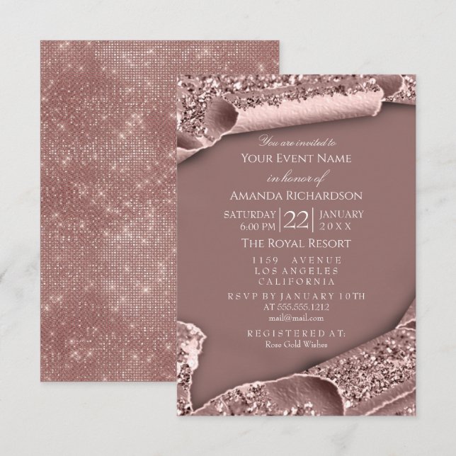 Invitation Sweet 16th Birthday Fête des mariées 3D Rose Parti (Devant / Derrière)