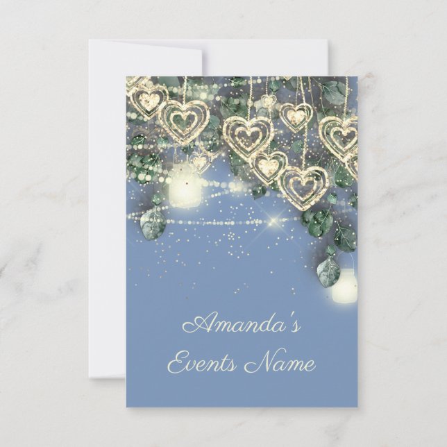 Invitation Sweet 16th Bride Rustic Wood Gold Blue Mint Hearts (Dos)