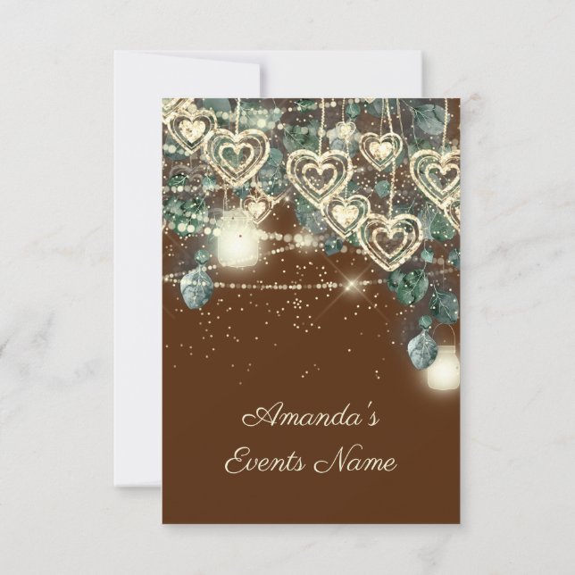 Invitation Sweet 16th Bride Rustic Wood Gold Brown Mint Heart (Dos)