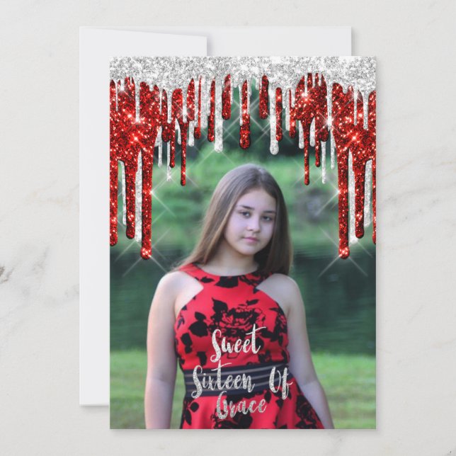 Invitation Sweet 16th Elisabeth Birthday Drips photo (Devant)