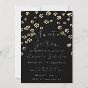 Invitation Sweet 16th Flower Gold Black Photo Confeti Spark