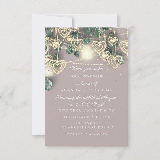 Invitation Sweet 16th Green BRIDAL Rustic Gold Ivory Green (Devant)
