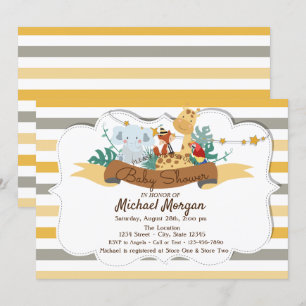 Invitation Sweet Animaux Safari Baby shower rayé