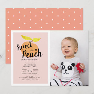 Invitation Sweet as a Peach Cute Girl Photo1st Birthday