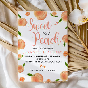 Invitation Sweet As A Peach Floral 1er anniversaire Invitatio