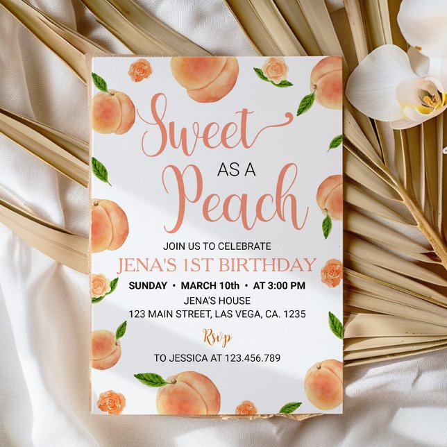 Invitation Sweet As A Peach Floral 1er anniversaire Invitatio (Créateur téléchargé)