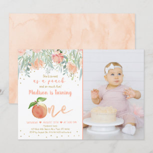 Invitation Sweet As A Peach Floral Gold Premier Anniversaire