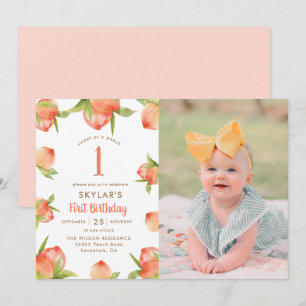 Invitation Sweet As A Peach Girl First Birthday Photo