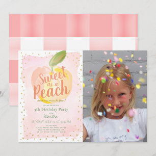 Invitation Sweet as a Peach Pink Girl Photo Anniversaire