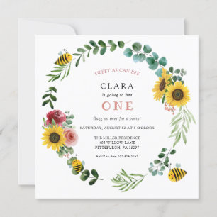 Invitation Sweet As Can Bee Pink Sunflower Anniversaire