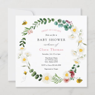 Invitation Sweet As Can Bee Rose Flower and Daisy Baby shower