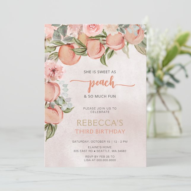 Invitation Sweet as Peach Girl Anniversaire (Debout devant)
