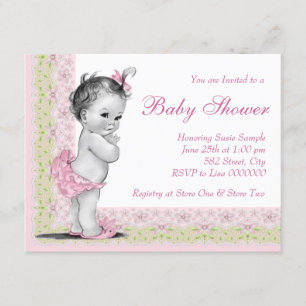 Invitation Sweet Baby Baby shower rose et vert