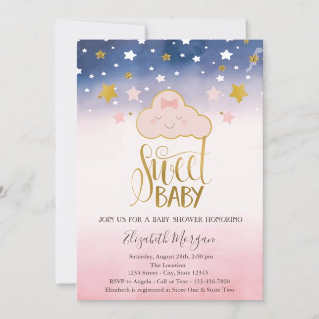 Invitation Sweet Baby Cloud Stars Baby shower (Devant)