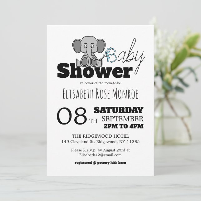 Invitation Sweet Baby Elephant, Baby shower (Debout devant)