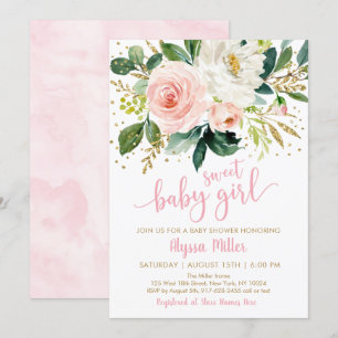 Invitation Sweet Baby Girl Baby shower floral rose