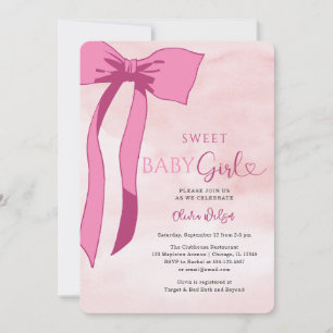 Invitation Sweet Baby Girl Blush Pink Bow Baby shower
