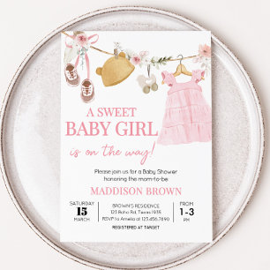 Invitation Sweet Baby Girl Boho Baby shower de vêtements