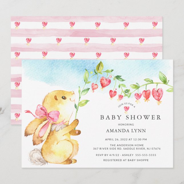 Invitation Sweet Baby Girl Bunny Baby shower (Devant / Derrière)