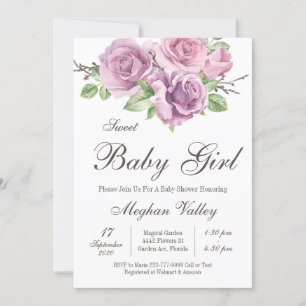 Invitation Sweet Baby Girl Douche Invitations, Fleurs violett