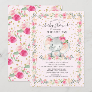 Invitation Sweet Baby Girl Elephant Baby shower