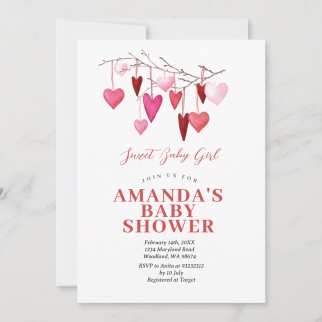 Invitation Sweet Baby Girl Valentine Balloon Baby shower (Devant)