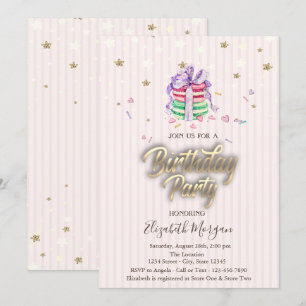 Invitation Sweet Baby Macarons étoiles fête d'anniversaire