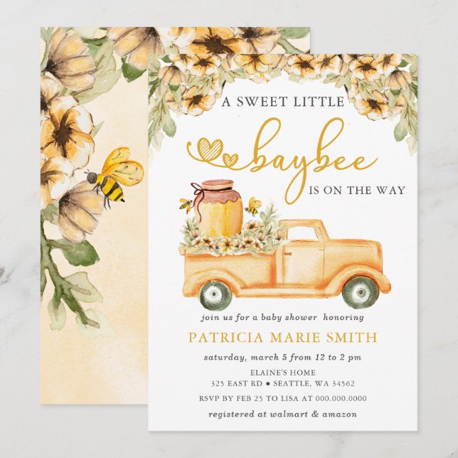 Invitation Sweet Baybee est sur le chemin Honeybee Baby showe (Devant / Derrière)
