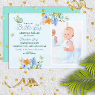 Invitation Sweet Blue Butterfly Thème Fête d'anniversaire de 
