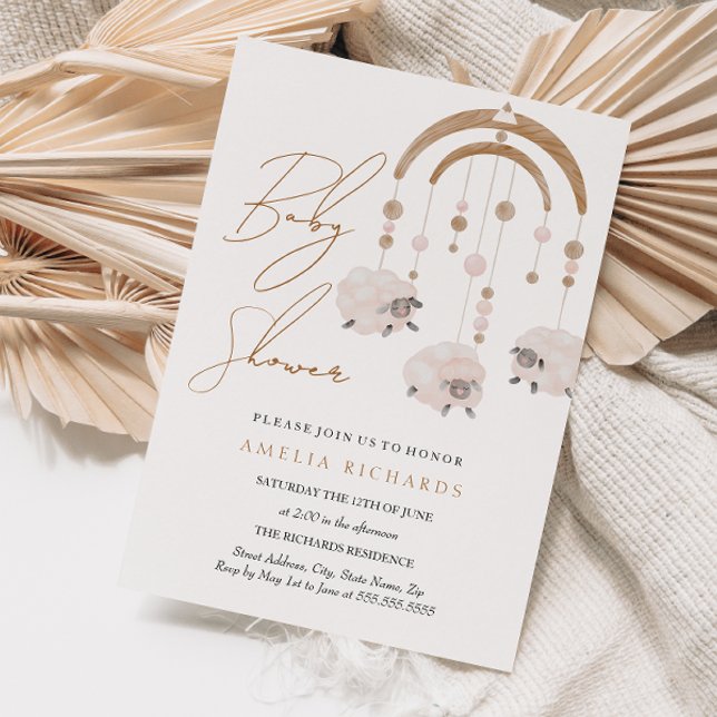 Invitation Sweet Boho Blush rose Sheep Baby shower mobile (Créateur téléchargé)