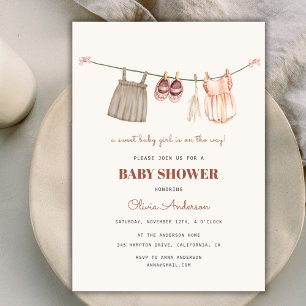 Invitation Sweet Boho Clothesline Baby shower fille