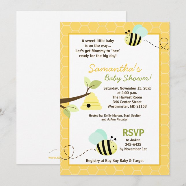 Invitation Sweet Bumble Bee Mommy to Bee Baby shower Invitati (Devant / Derrière)
