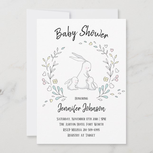 Invitation Sweet Bunny Love Twins Baby shower (Devant)