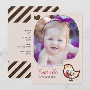 Invitation Sweet Candy Damask Chick Girl 1er anniversaire Inv