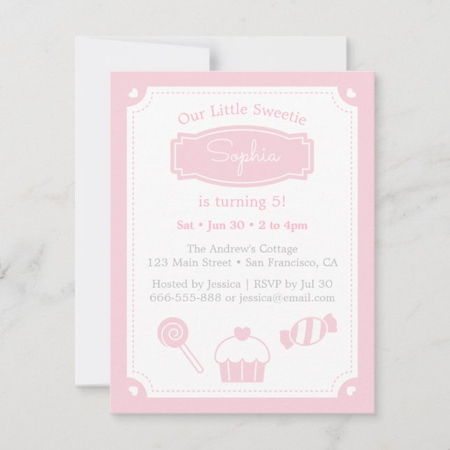 Invitation Sweet Candy et Cupcake, Fête d'anniversaire des fi (Devant)