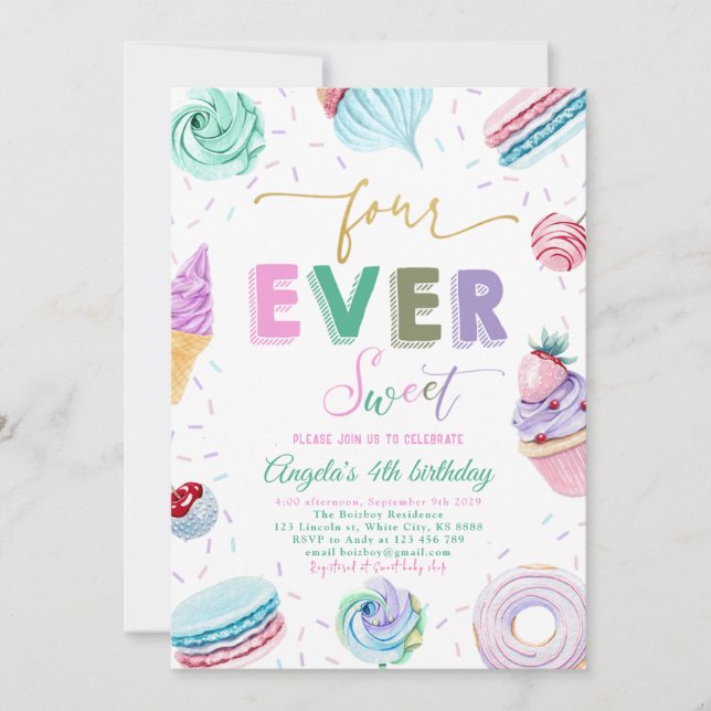 Invitation Sweet Candy fête le 4e anniversaire (Devant)